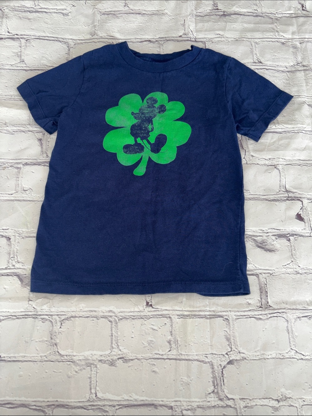 Navy Kids T-Shirt with Green Shamrock Mickey Graphic Size 4T